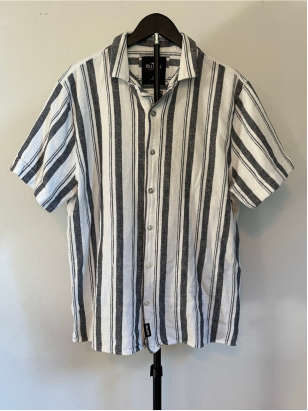 Hollister Men’s XL Linen Cotton Striped Camp Collar Button Down Shirt